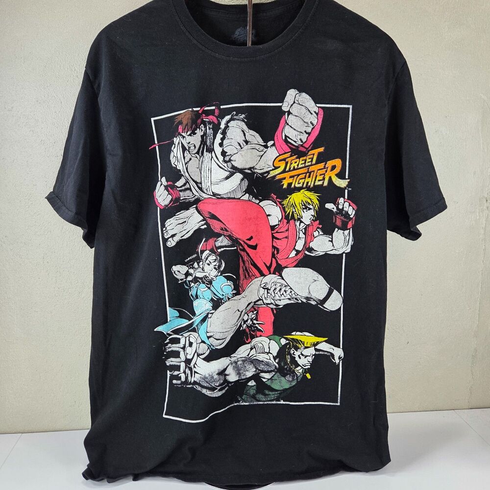 Capcom Street Fighter Character Collage Graphic T-Shirt Black Sz XL